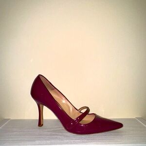 Manolo Blahnik patent Mary Jane in Magenta.
